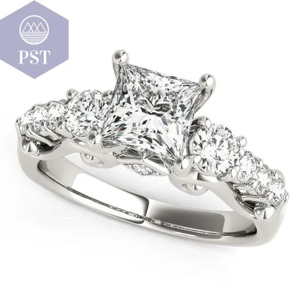 14k White Gold 3 Stone Antique Design Diamond Engagement Ring (1 3/4 cttw) Diamant Ring Schmuck PST PS Tradings