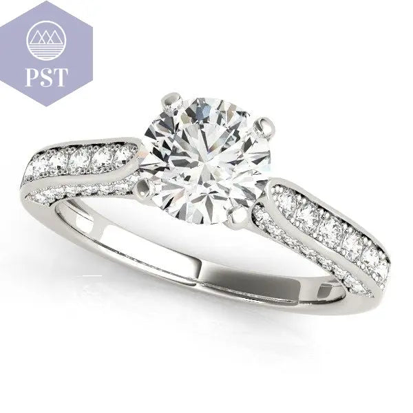 14k White Gold Round Cathedral Diamond Engagement Ring (1 1/2 cttw) PST PS Tradings Diamantring PST PS Tradings 8inches PST PS Tradings