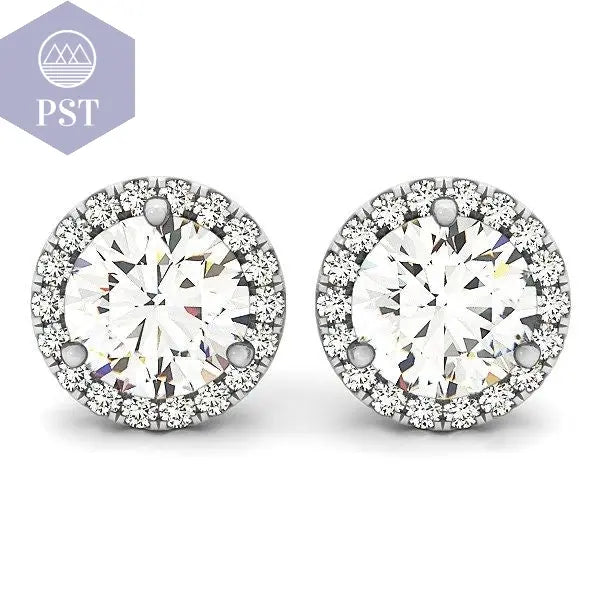 14k White Gold Round Prong Halo Style Earrings (1 cttw) schmuck PST PS Tradings