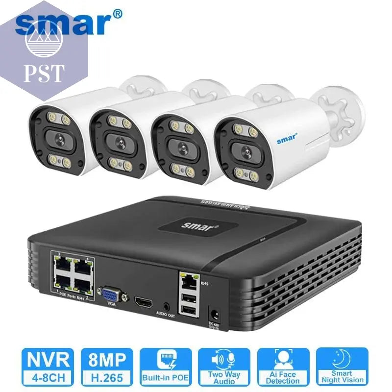 8MP Security Camera System 4K POE NVR Video Surveillance Kit 5MP 4MP Audio Ai Face Detect Color Night Vision IP CCTV Camera Set - Property & Safety Tradings