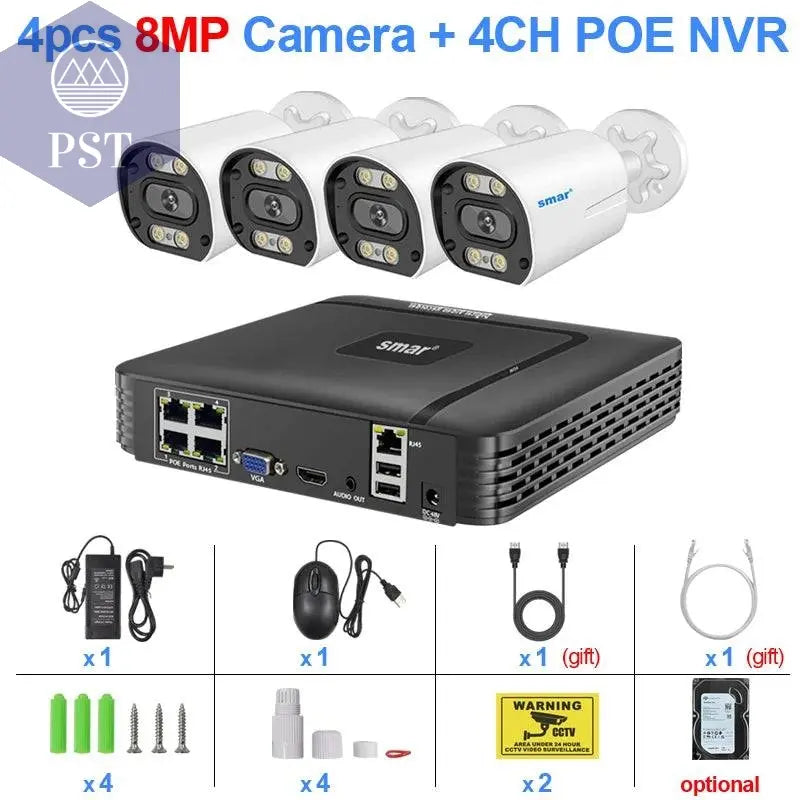 8MP Security Camera System 4K POE NVR Video Surveillance Kit 5MP 4MP Audio Ai Face Detect Color Night Vision IP CCTV Camera Set - Property & Safety Tradings