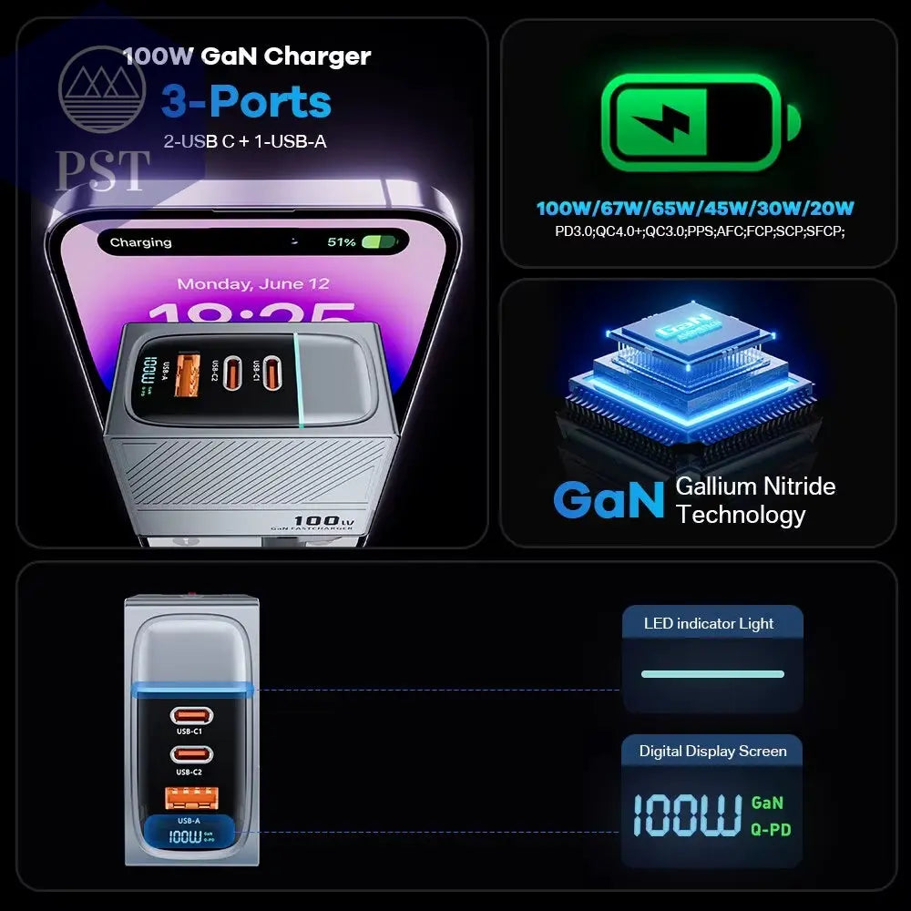 Asome Tech 100W Gan Ladegerät Qc 4,0 Pd 67W 65W Pps Display Tragbares Multi Usb Typ C Schnell Ladegerät Für Laptop Tablet Iphone Samsung PST PS Tradings PST PS Tradings PST PS Tradings Asome Tech 100W Gan Ladegerät Qc 4,0 Pd 67W 65W Pps Display Tragbares Multi Usb Typ C Schnell Ladegerät Für Laptop Tablet Iphone Samsung