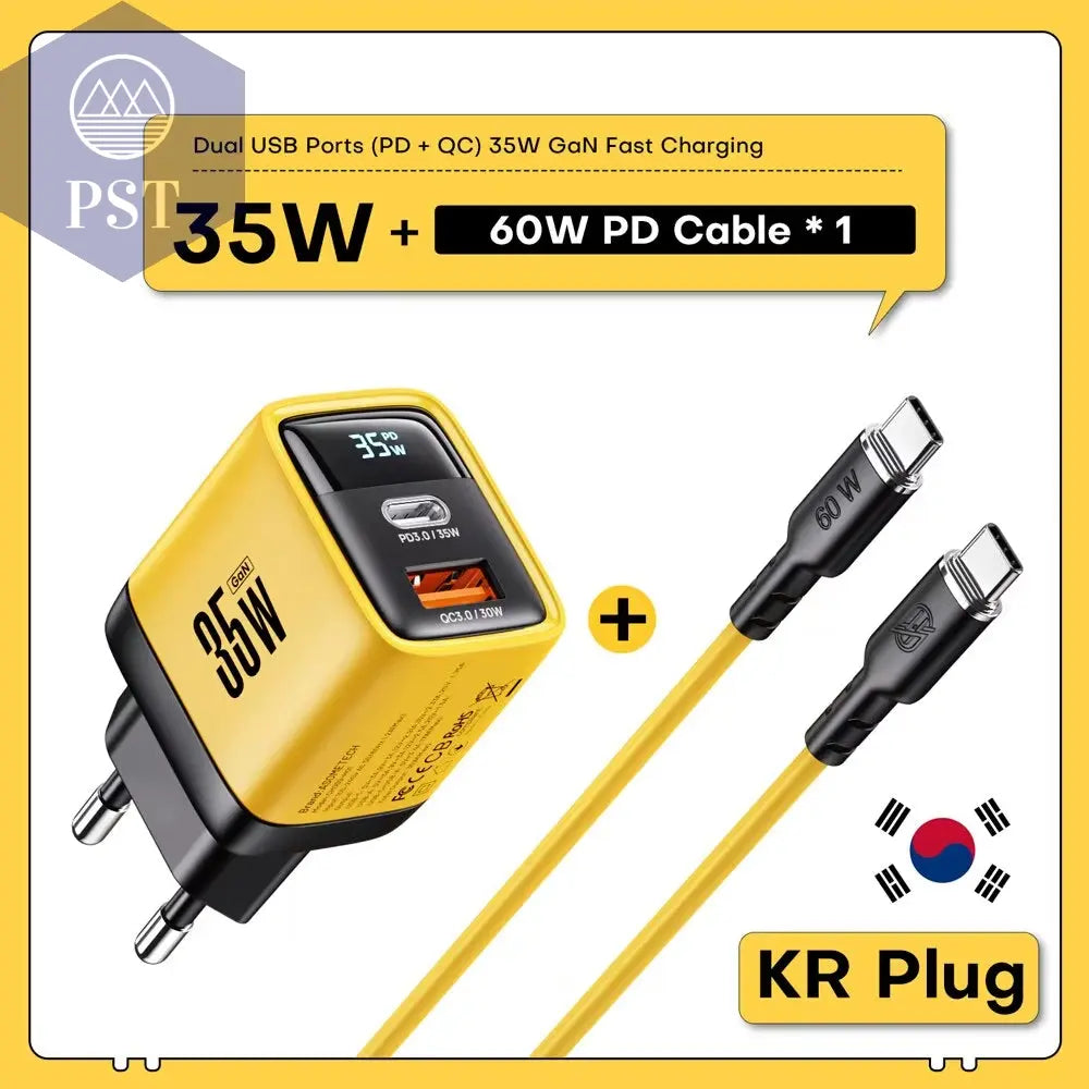 Asome Tech 35W Gan Ladegerät Led Display Qc 3,0 30W 25W Pd Pps Schnell Ladung Usb Typ C Ladegerät Für Iphone 14 Pro Samsung S23 Xiaomi Kr-Plug-With-Cable PST PS Tradings