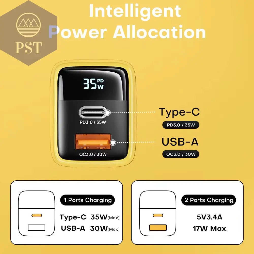 Asome Tech 35W Gan Ladegerät Led Display Qc 3,0 30W 25W Pd Pps Schnell Ladung Usb Typ C Ladegerät Für Iphone 14 Pro Samsung S23 Xiaomi PST PS Tradings