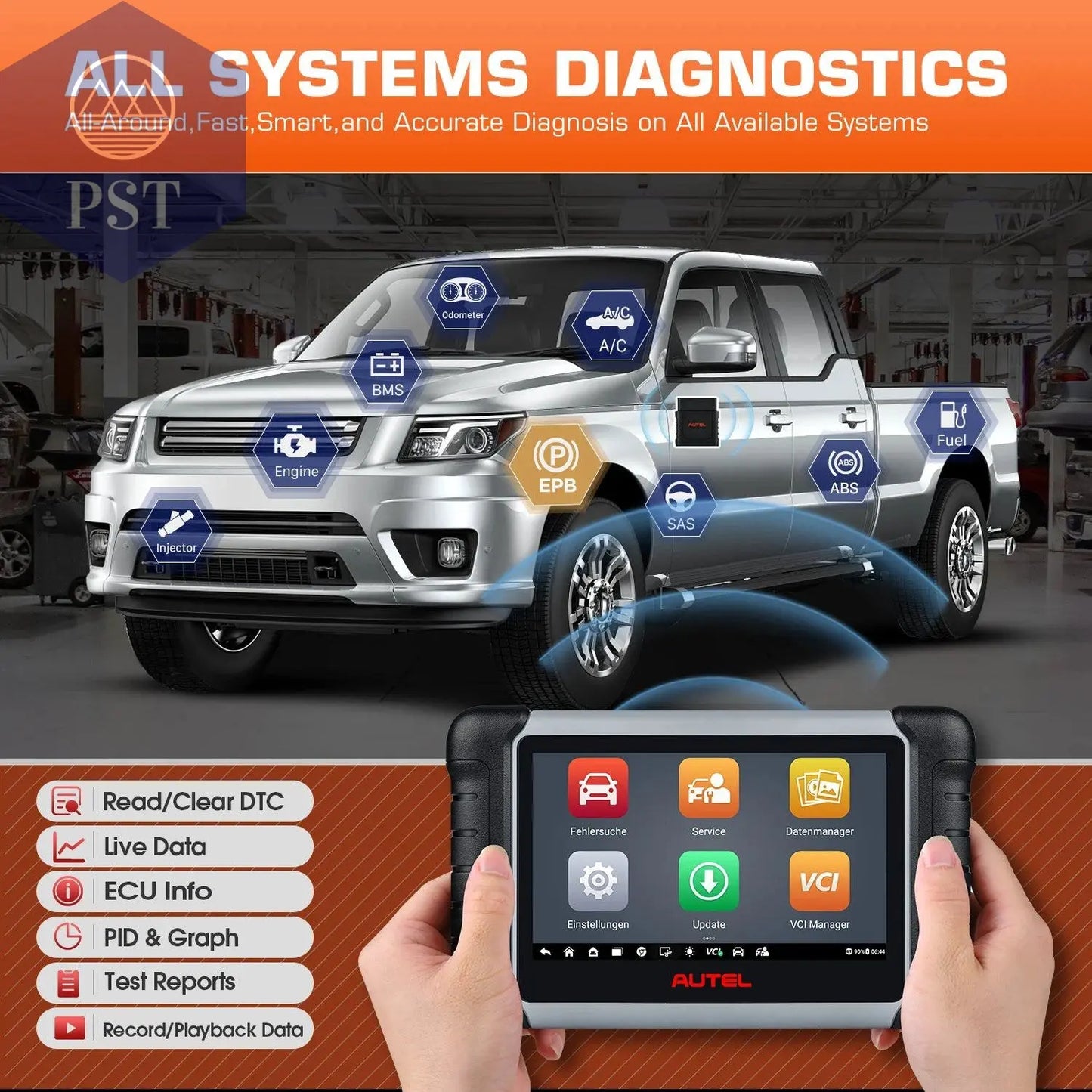 Autel MaxiCOM MK808BT Pro OBD2 Scanner Car Diagnostic Tools Code Reader With Active Test, All System Diagnosis, 28+Services - PST PS Tradings