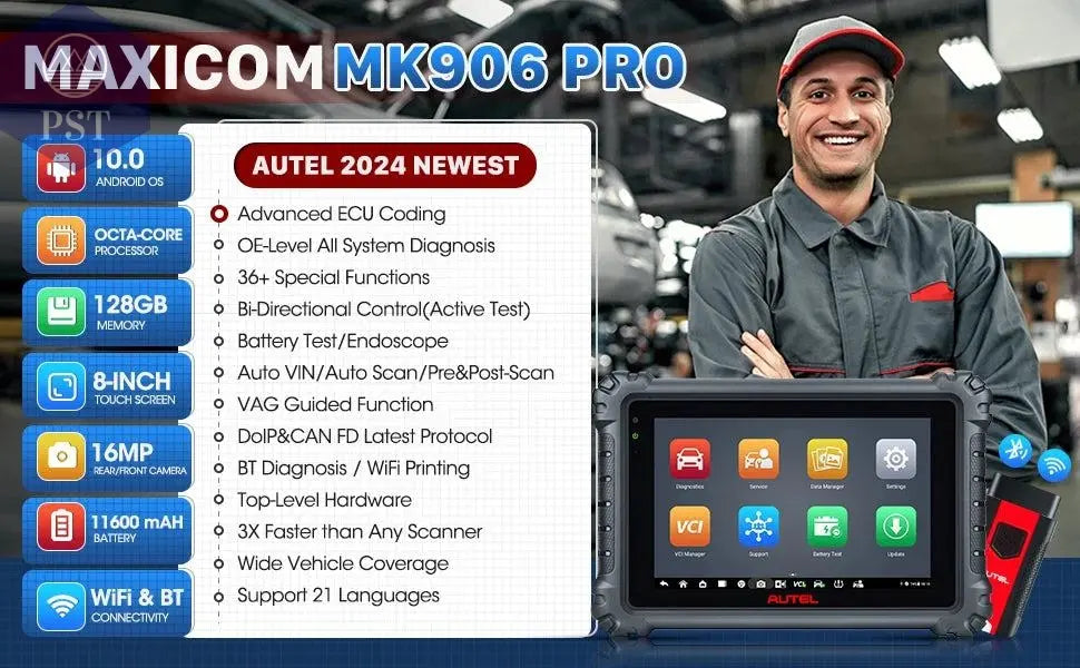 Autel MaxiCOM MK808BT Pro OBD2 Scanner Car Diagnostic Tools Code Reader With Active Test, All System Diagnosis, 28+Services - PST PS Tradings