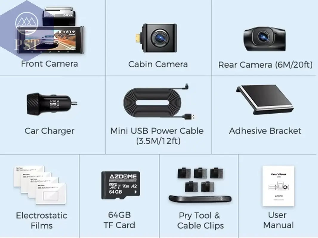 Azdome Dash Cam 4K+1080 3.18'' GPS APP Control Car IR Night Vision 24H Parking Support 3 Cam Rear Cam WIFI M550-Standard-List-193_200005426-64G-193_200005426 PST PS Tradings