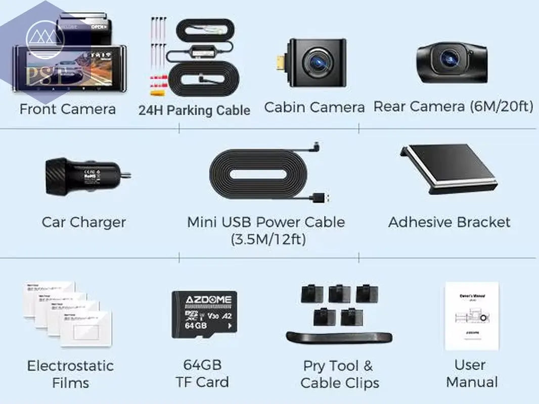 Azdome Dash Cam 4K+1080 3.18'' GPS APP Control Car IR Night Vision 24H Parking Support 3 Cam Rear Cam WIFI M550-X-Hwk-Kit-175_200005426-64G-175_200005426 PST PS Tradings