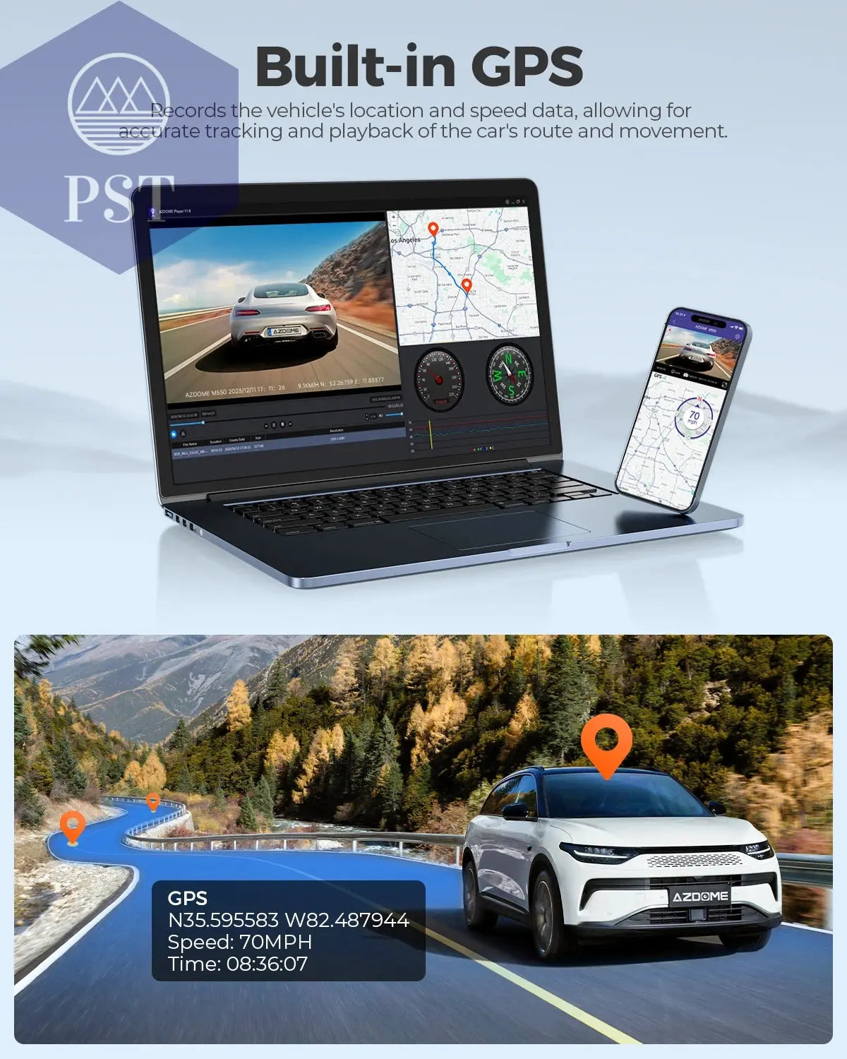Azdome Dash Cam 4K+1080 3.18'' GPS APP Control Car IR Night Vision 24H Parking Support 3 Cam Rear Cam WIFI PST PS Tradings