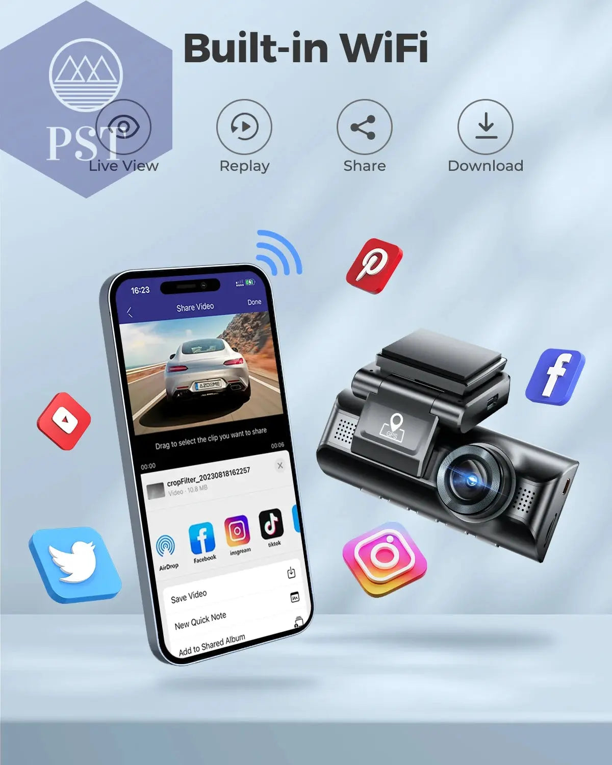 Azdome Dash Cam 4K+1080 3.18'' GPS APP Control Car IR Night Vision 24H Parking Support 3 Cam Rear Cam WIFI PST PS Tradings