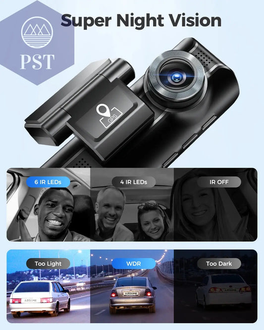 Azdome Dash Cam 4K+1080 3.18'' GPS APP Control Car IR Night Vision 24H Parking Support 3 Cam Rear Cam WIFI PST PS Tradings