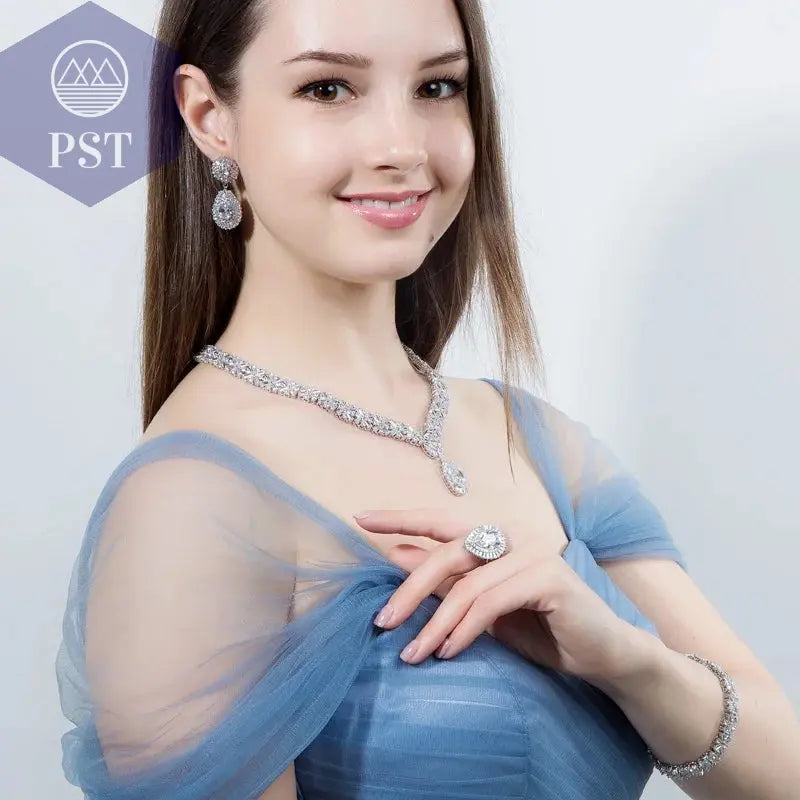 CWWZircons Exklusive Dubai Gold Plate Schmuck Luxus Zirkonia Halskette Ohrring Armband Partei Schmuck-Set für Frauen T053 PST PS Tradings