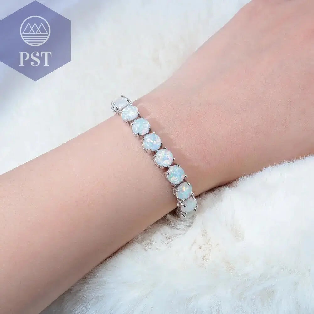 Cineily White Fire Opal Stein Kettenglied Armband & Armreifen versilbert Luxus größere Boho Bohemia Sommers chmuck Geschenke für Frauen PST PS Tradings