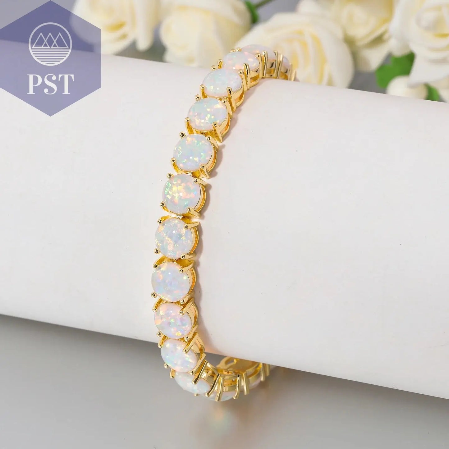 Cineily White Fire Opal Stein Kettenglied Armband & Armreifen versilbert Luxus größere Boho Bohemia Sommers chmuck Geschenke für Frauen PST PS Tradings