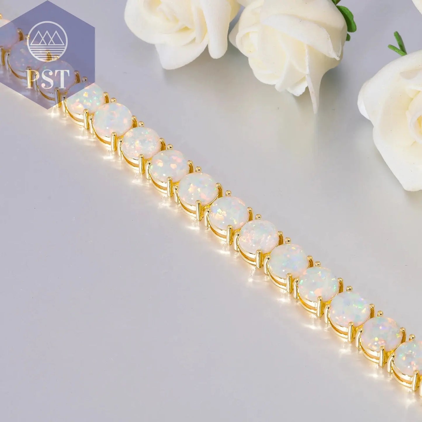 Cineily White Fire Opal Stein Kettenglied Armband & Armreifen versilbert Luxus größere Boho Bohemia Sommers chmuck Geschenke für Frauen PST PS Tradings