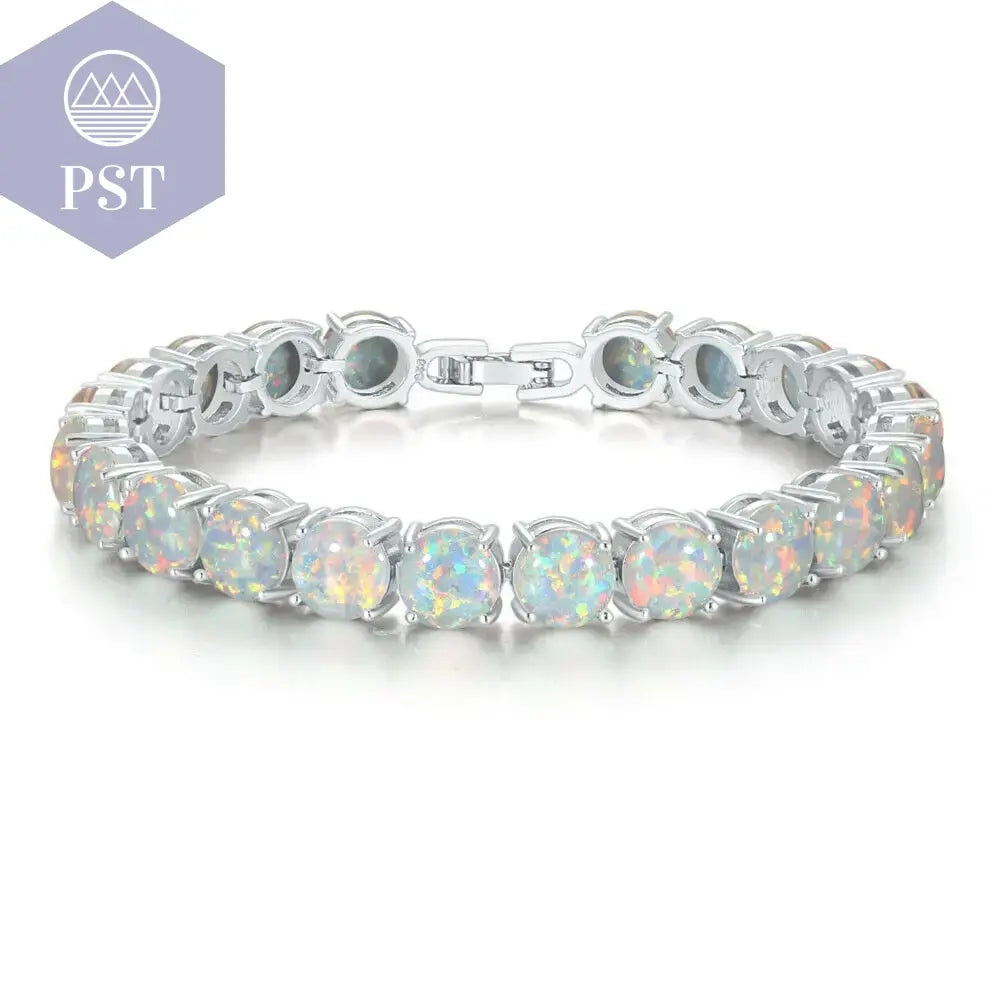 Cineily White Fire Opal Stein Kettenglied Armband & Armreifen versilbert Luxus größere Boho Bohemia Sommers chmuck Geschenke für Frauen PST PS Tradings