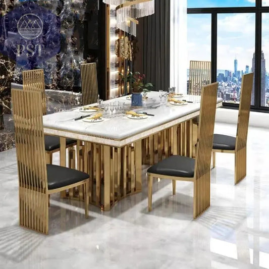Eleganter Esstisch mit Stühlen Designer Esszimmer Marmor Style Esstisch Set PST PS Tradings Esstisch PST PS Tradings PST PS Tradings