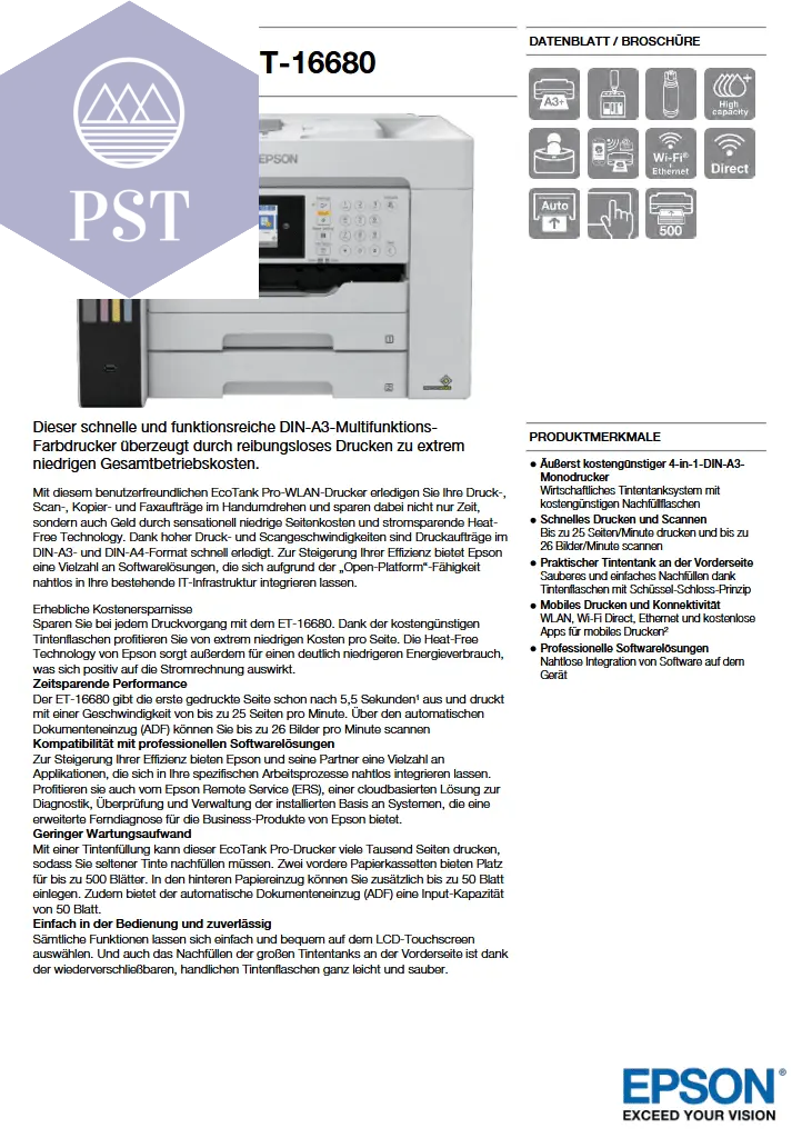 Epson EcoTank Pro ET-16680 Farb- Drucker Kopierer Scanner Fax Printer Büro Office Equipment drucker PST PS Tradings