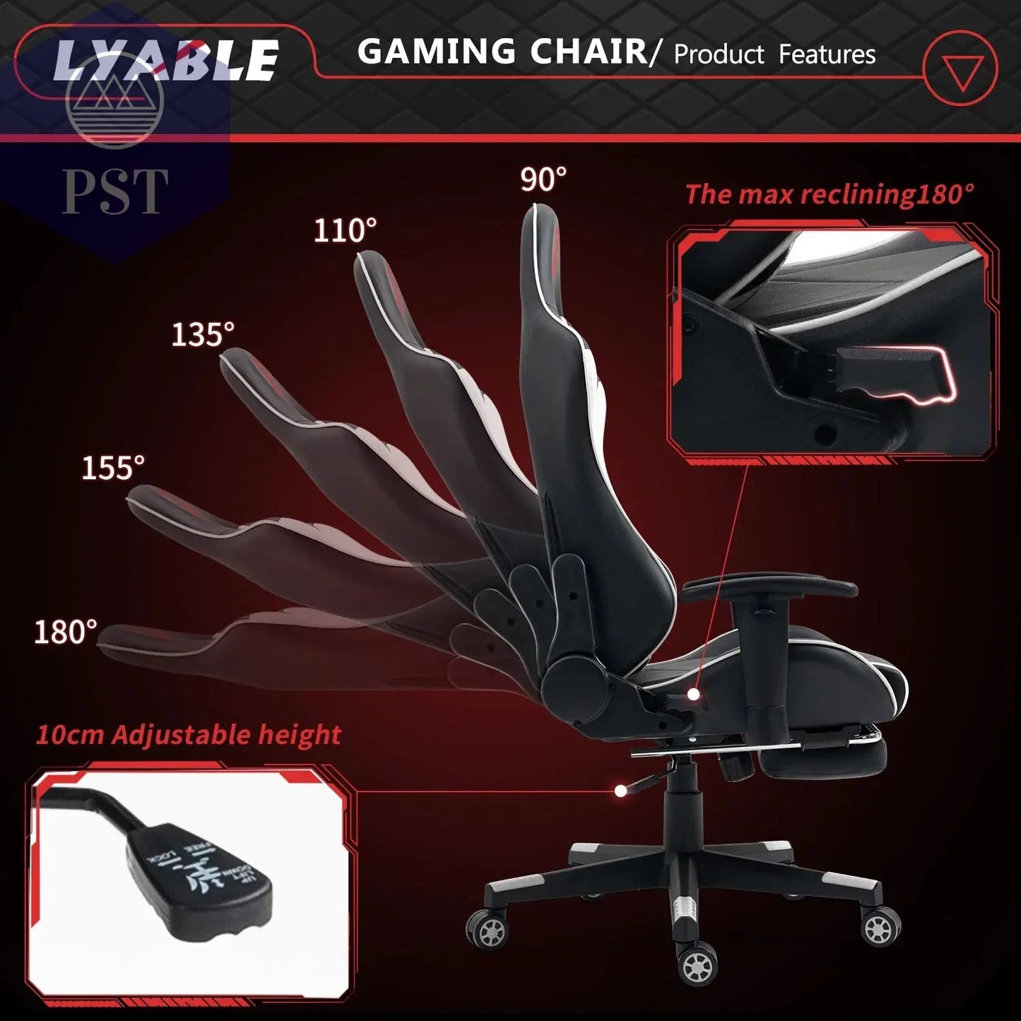 Ergonomischer Gaming Stuhl mit Fußstütze PST PS Tradings Möbel PST PS Tradings PST PS Tradings