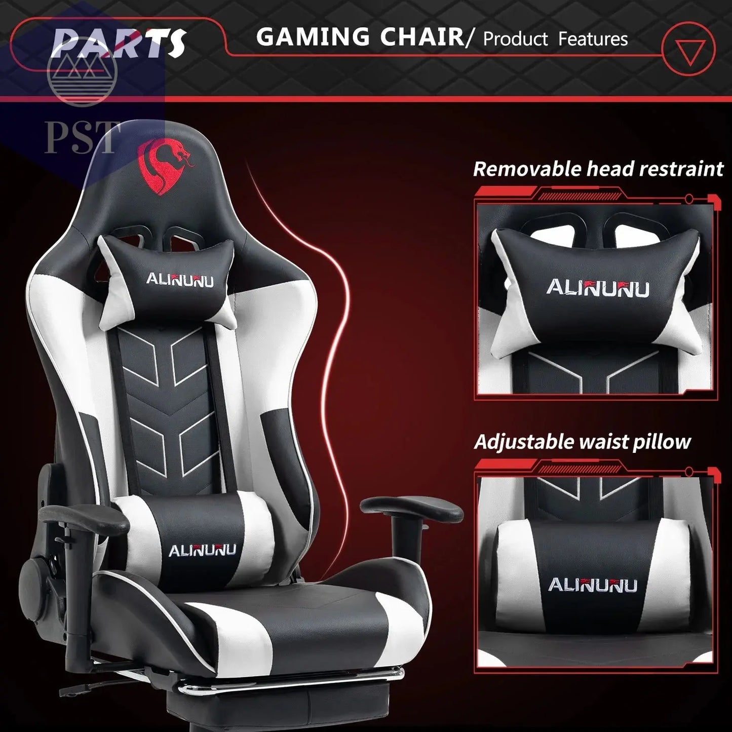 Ergonomischer Gaming Stuhl mit Fußstütze PST PS Tradings Möbel PST PS Tradings PST PS Tradings