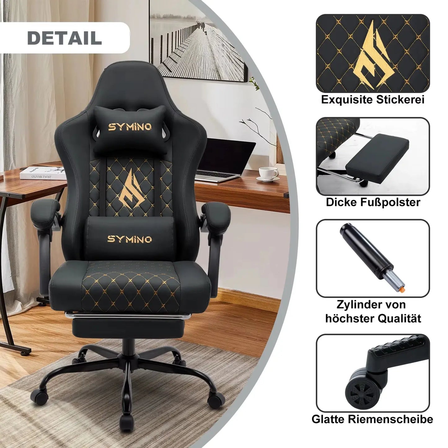 Gaming Stuhl e-sports Sportsitz Gaming Chair Race Style e-sports PST PS Tradings Bürostuhl Fußstütze Verstellbaren Armlehnen, 200Kg Tragfähigkeit