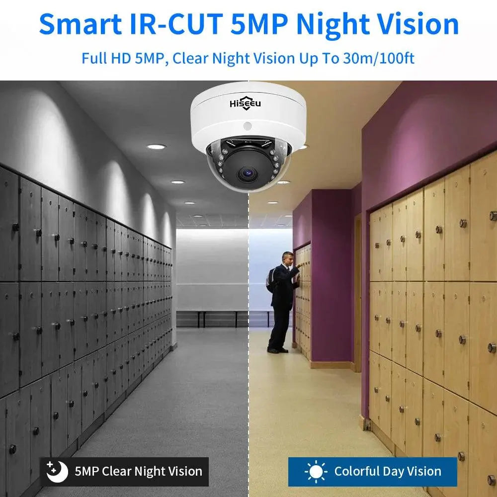 Hiseeu 5MP Explosion-proof POE IP Camera Audio H.265+ Dome Home Indoor Outdoor Surveillance Security Camera CCTV Video for NVR - Property & Safety Tradings