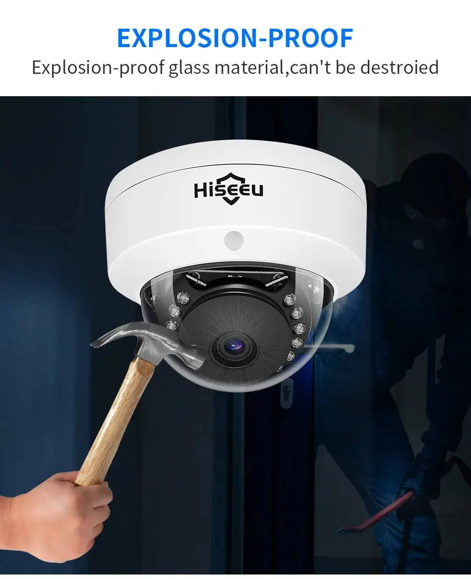 Hiseeu 5MP Explosion-proof POE IP Camera Audio H.265+ Dome Home Indoor Outdoor Surveillance Security Camera CCTV Video for NVR - Property & Safety Tradings