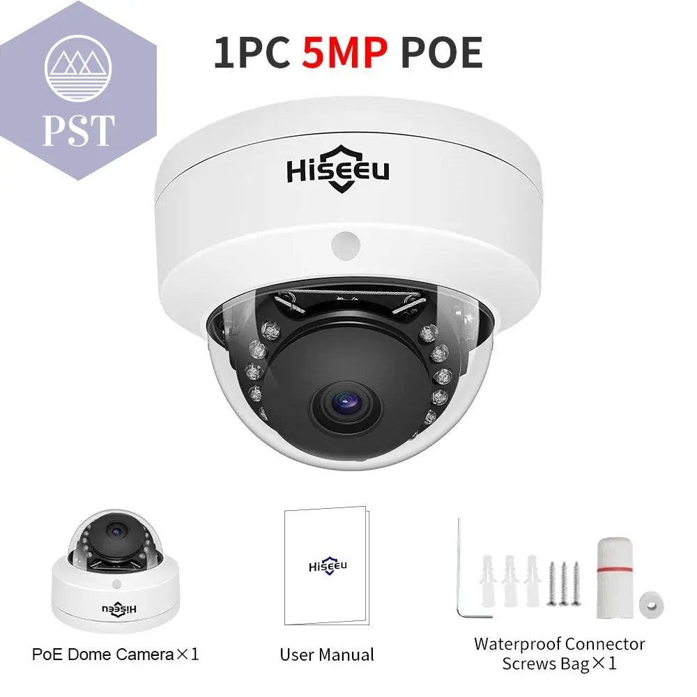 Hiseeu 5MP Explosion-proof POE IP Camera Audio H.265+ Dome Home Indoor Outdoor Surveillance Security Camera CCTV Video for NVR - Property & Safety Tradings