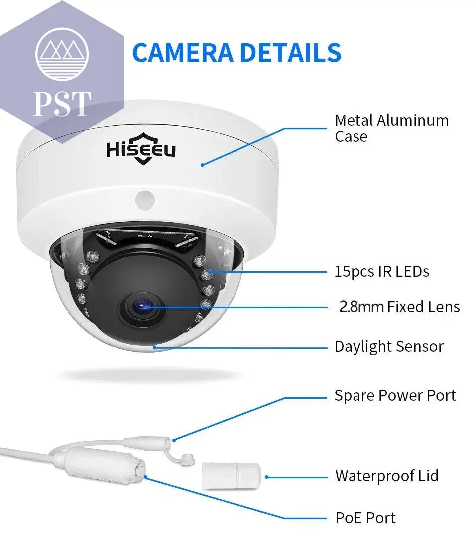Hiseeu 5MP Explosion-proof POE IP Camera Audio H.265+ Dome Home Indoor Outdoor Surveillance Security Camera CCTV Video for NVR - Property & Safety Tradings