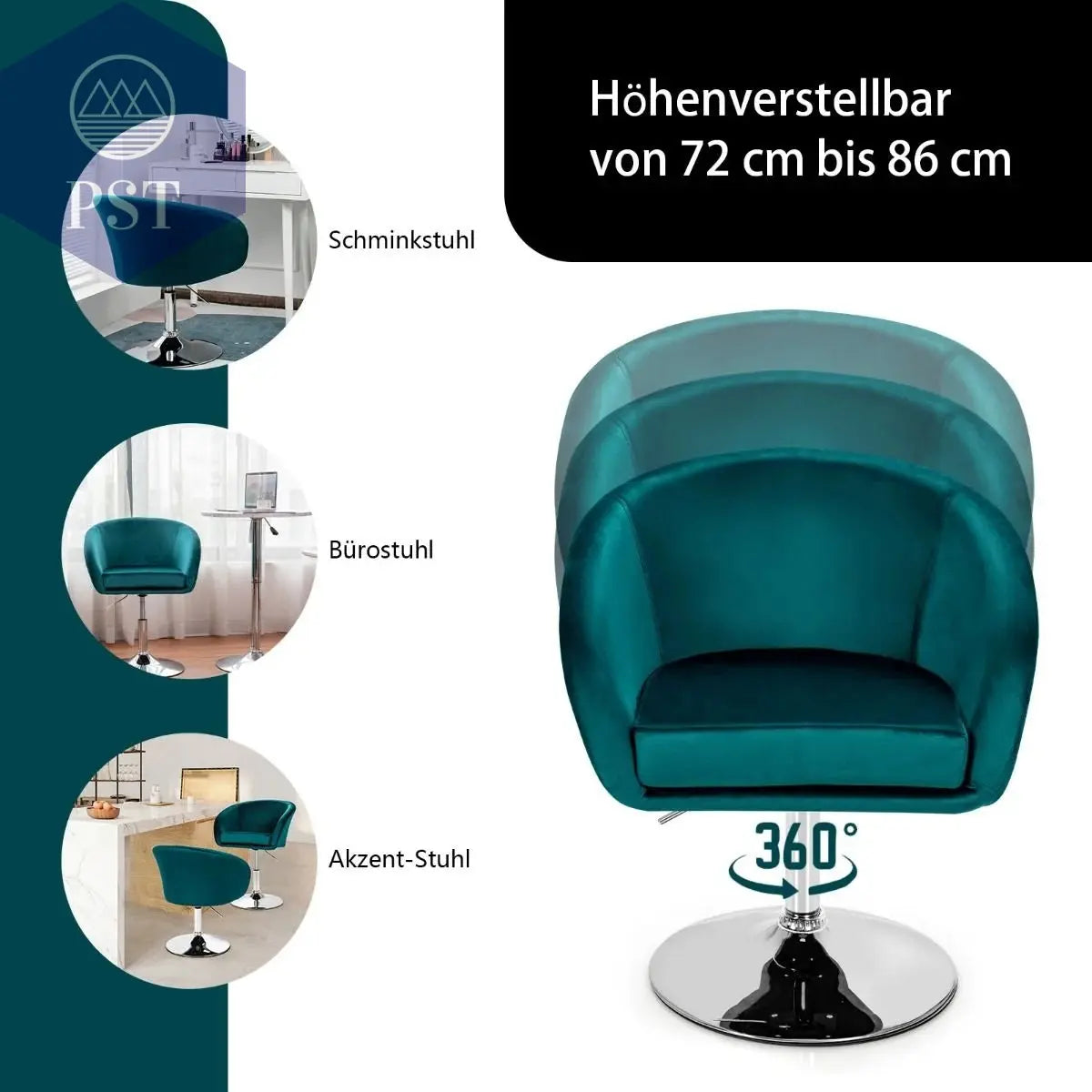 Höhenverstellbarer Barhocker SAMT Akzentstuhl Sitzgelegenheit °Drehbarer Polsterstuhl Cocktailchair PST PS Tradings Stühle Hocker PST PS Tradings PST PS Tradings Höhenverstellbarer Barhocker SAMT Akzentstuhl Sitzgelegenheit °Drehbarer Polsterstuhl Cocktailchair Stühle Hocker