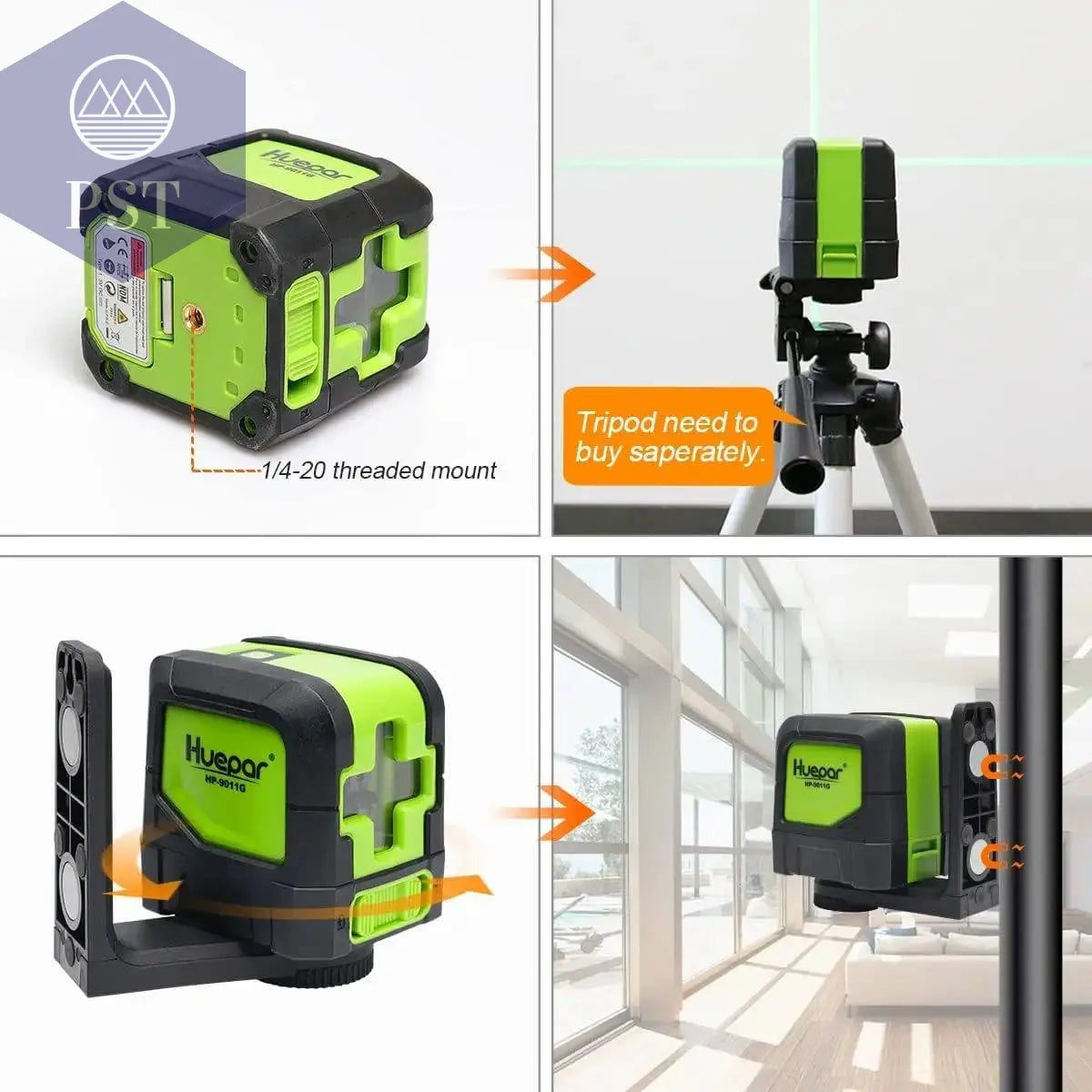 Huepar 2 Lines Laser Level Self Levelling ( 4 degrees) Green Red Beam Laser Horizontal & Vertical Cross-Line with Magnetic Base PST PS Tradings