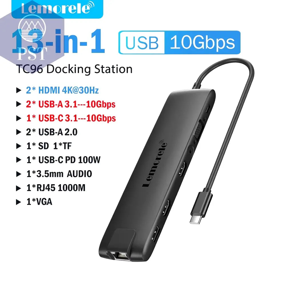 Lemorele 4K USB Hub USB C Auf Dual HDMI VGA Gigabit Dockingstation USB 3.0 VGA Adapter Sd-Kartenleser Für Windows Macbook Air PST PS Tradings PST PS Tradings 13-In-1-Usb3.1 PST PS Tradings