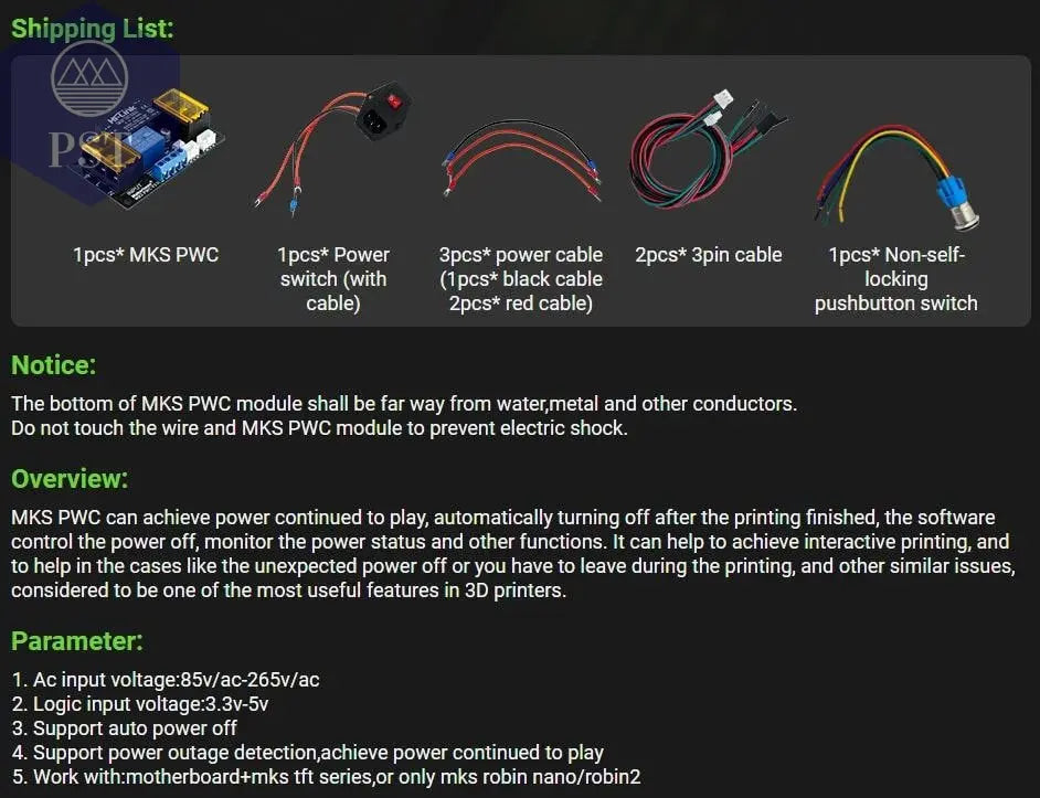 Makerbase MKS PWC Power Monitoring auto power off Continued to Play Module automatically put off power detect 3D printer parts PST PS Tradings