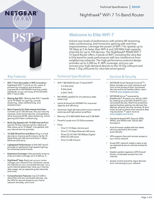 Netgear NIGHTHAWK RS600 WIFI 7 PST PS Tradings Router Router Netgear NIGHTHAWK RS600 WIFI 7