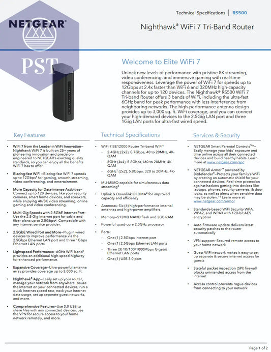Netgear Nighthawk RS500 Wifi 7 PST PS Tradings Router Router Netgear Nighthawk RS500 Wifi 7