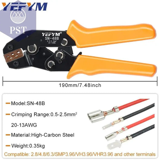 SN-48B SN-2 Wire Crimping Pliers 0.5-2.5mm2 20-13AWG for Box TAB 2.8 4.8 6.3 SM2.5 XH2.54 Terminals Sets Electrical Hand Tools PST PS Tradings