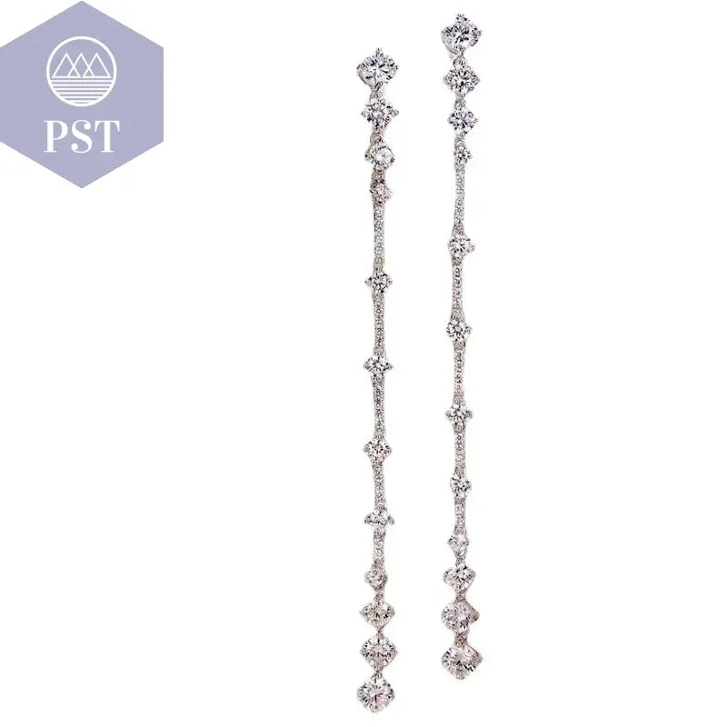 Silberne Nadel, lange baumelnde Ohrringe für Frauen, kubischer Zirkon, Kristall, Hochzeit, weibliche Quasten-Ohrringe fashion, women, dress, clothes PST PS Tradings