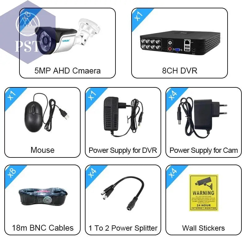 Smar 5MP Security Camera System Witth 18M Wired Cable Video Surveillance Kit Indoor Outdoor Waterproof CCTV Camera 5 in 1 DVR PST PS Tradings PST PS Tradings PST PS Tradings