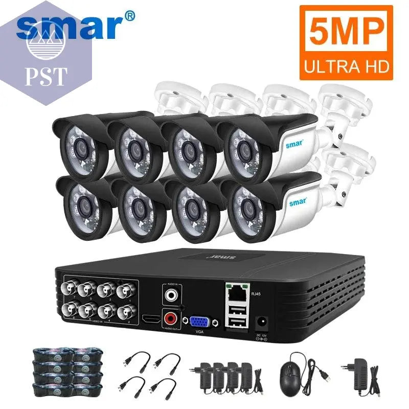 Smar 5MP Security Camera System Witth 18M Wired Cable Video Surveillance Kit Indoor Outdoor Waterproof CCTV Camera 5 in 1 DVR PST PS Tradings PST PS Tradings PST PS Tradings