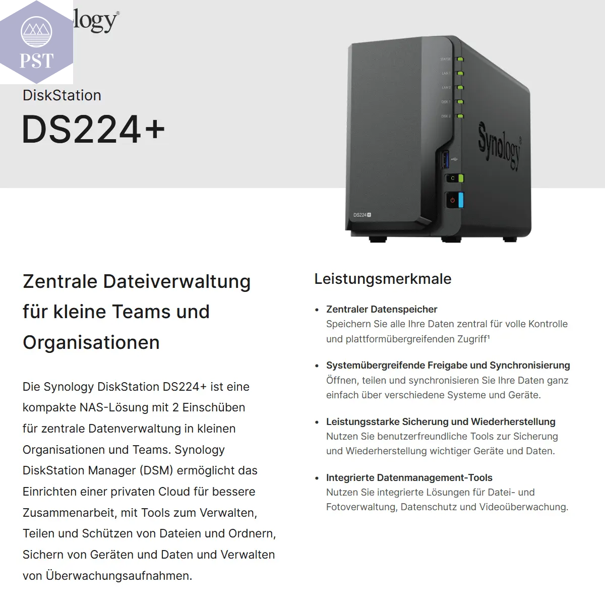 Synology DiskStation DS224+ inkl. 2*4TB Festplatten (ca. 8TB Speicher) 2-bay Computer Zubehör PST PS Tradings