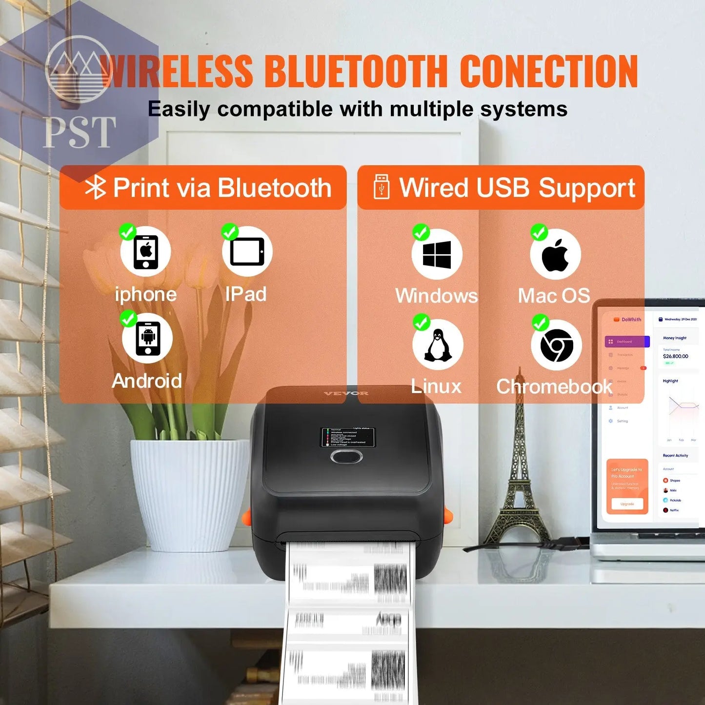 VEVOR Bluetooth/Usb Thermo Etikettendruck PST PS Tradings VEVOR Bluetooth/Usb Thermo Etikettendruck