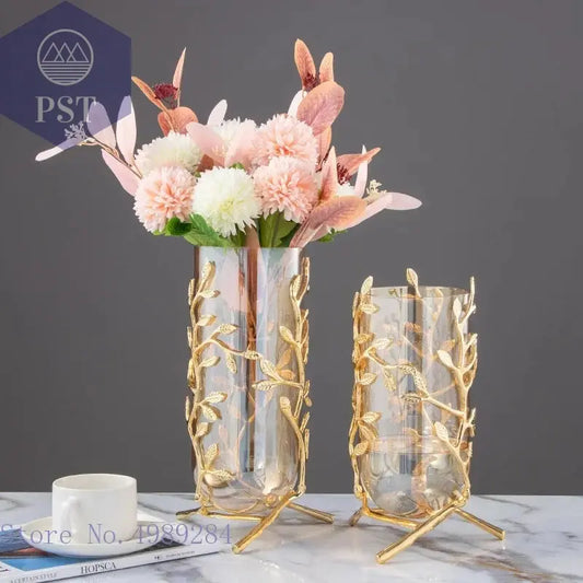 Vase golden Glas Metall Tulpenvase Moderner Stil PST PS Tradings Deko PST PS Tradings PST PS Tradings Vase golden Glas Metall Tulpenvase Moderner Stil Deko