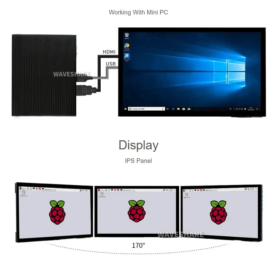 Waveshare 10,1 Zoll kapazitiver Touchscreen-LCD (E), 1024 x 600, HDMI, vollständig laminierter Bildschirm, unterstützt Raspberry Pi, Jetson Nano Electronics PST PS Tradings