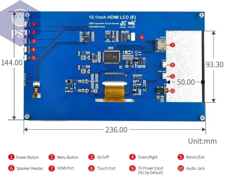 Waveshare 10,1 Zoll kapazitiver Touchscreen-LCD (E), 1024 x 600, HDMI, vollständig laminierter Bildschirm, unterstützt Raspberry Pi, Jetson Nano Electronics PST PS Tradings