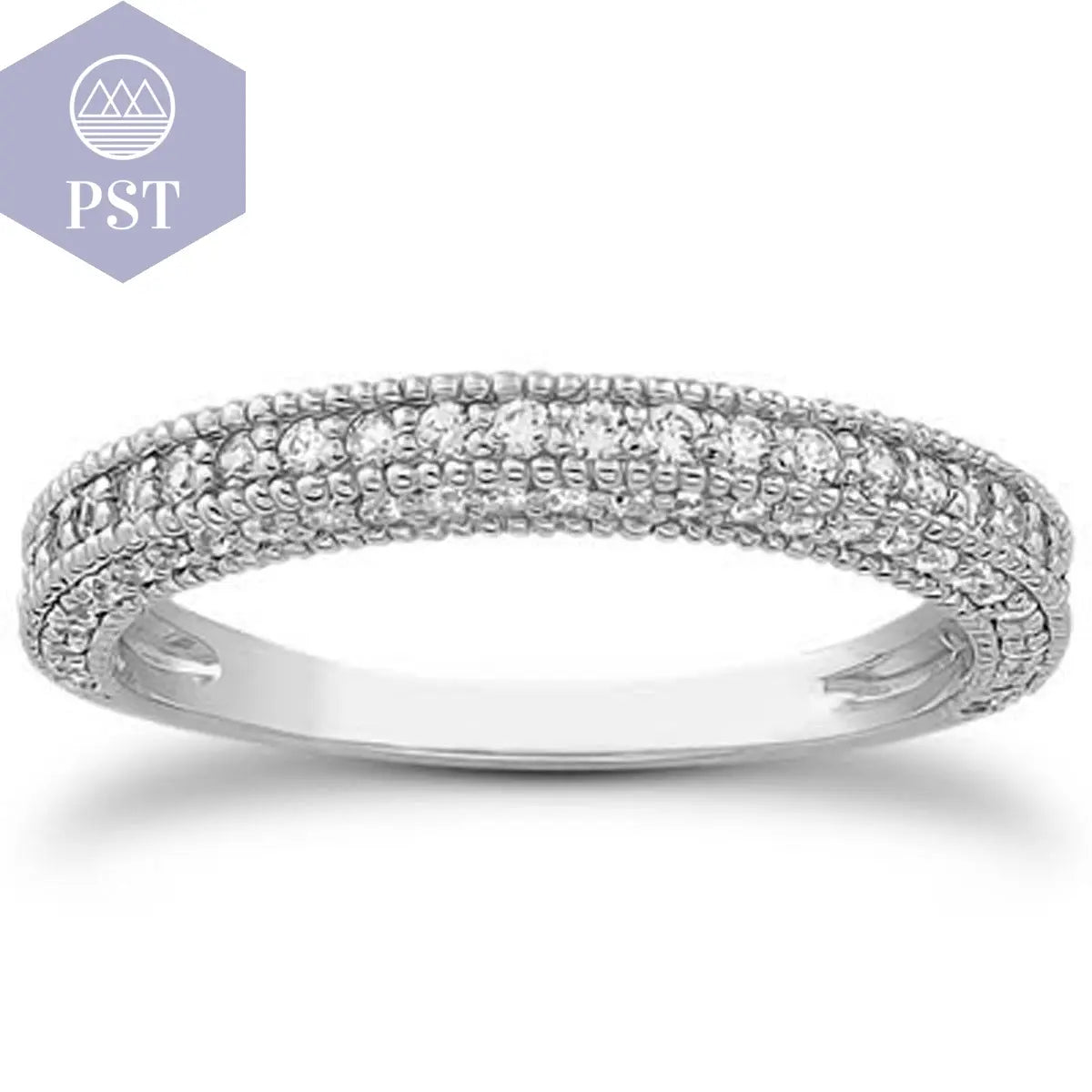 14k White Gold Fancy Pave Diamond Milgrain Textured Wedding Ring Band PST PS Tradings Ringe PST PS Tradings 8inches PST PS Tradings 14k White Gold Fancy Pave Diamond Milgrain Textured Wedding Ring Band Ringe