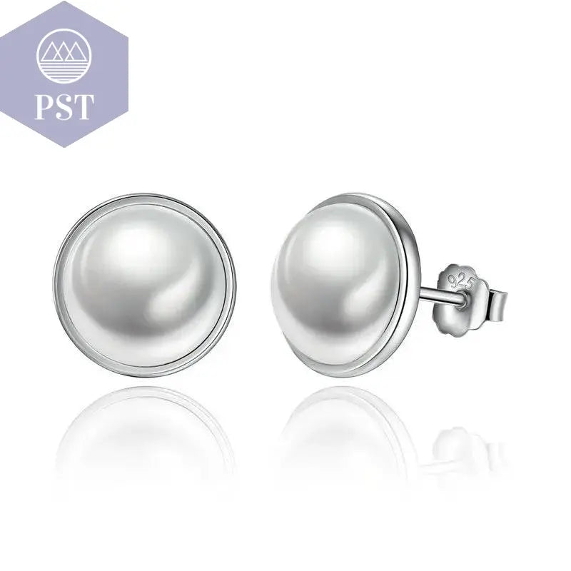 BAMOER Fashion 925 Sterling Silver Elegant Beauty, Round White Shell Pearl Stud Earrings Women Engagement Jewelry Brincos PAS489 - Property & Safety Tradings