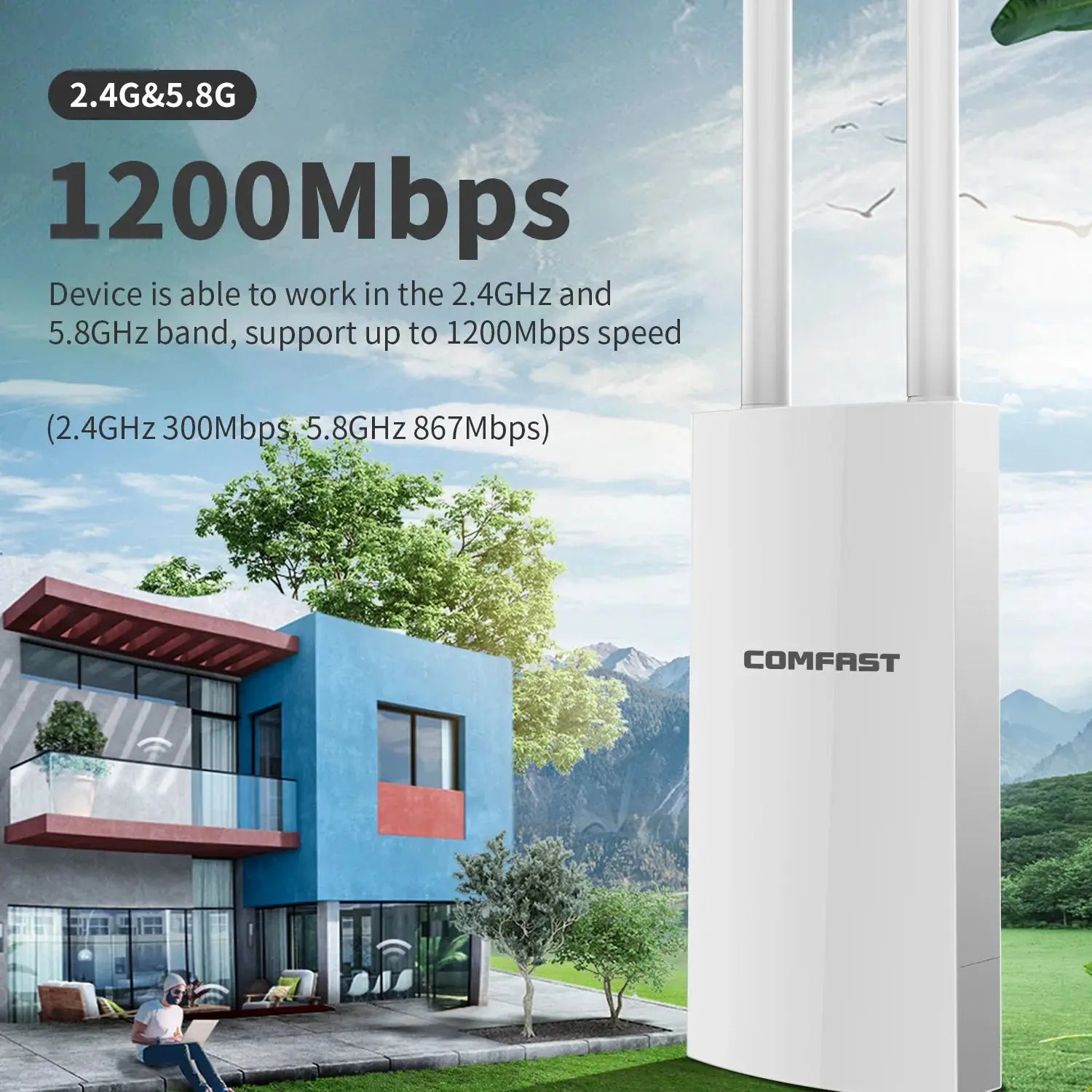 Comfast 300Mbps-1200Mbps Wireless Wifi Repeater Outdoor 2.4&5.8Ghz High Power Waterproof Street Extender Wifi Router Antenna AP PST PS Tradings