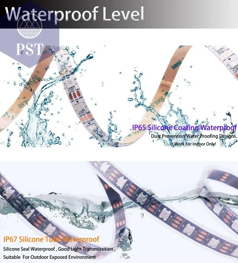 DC5V WS2812B Individually Addressable 5050 RGB Led Strip WS2812 Smart Pixels Led Light Black White PCB Waterproof IP30/65/67       PST PS Tradings