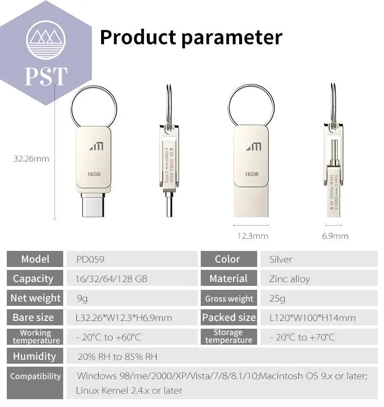 DM PD059 USB Flash Drive 32GB OTG Metal USB 3.0 Pen Drive Key 64GB Type C High Speed pendrive Mini Flash Drive Memory Stick - PST PS Tradings