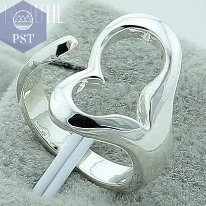DOTEFFIL 925 Sterling Silver Heart-Shaped Open Ring For Women Wedding Engagement Party Jewelry - Property & Safety Tradings